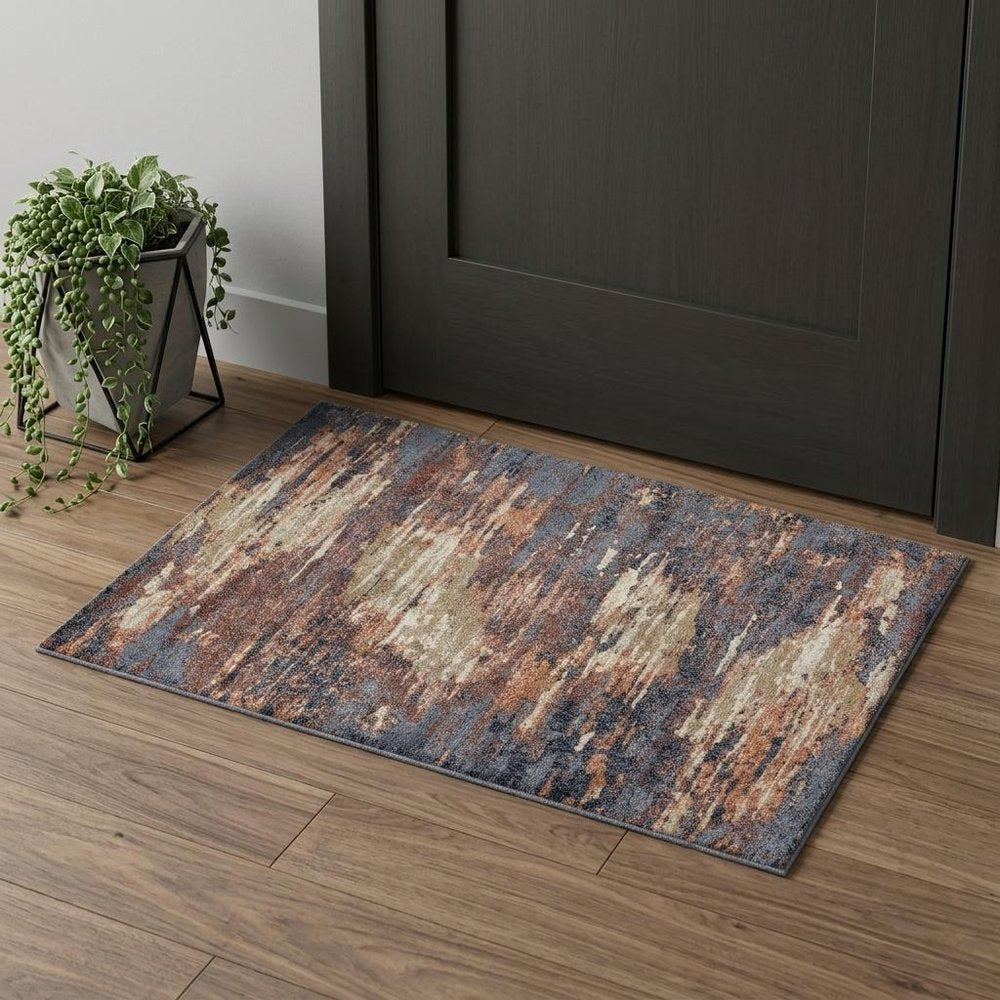 2' X 3' Ivory Rust And Blue Abstract Area Rug