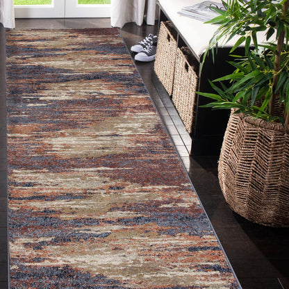 8' X 10' Ivory Rust And Blue Abstract Area Rug