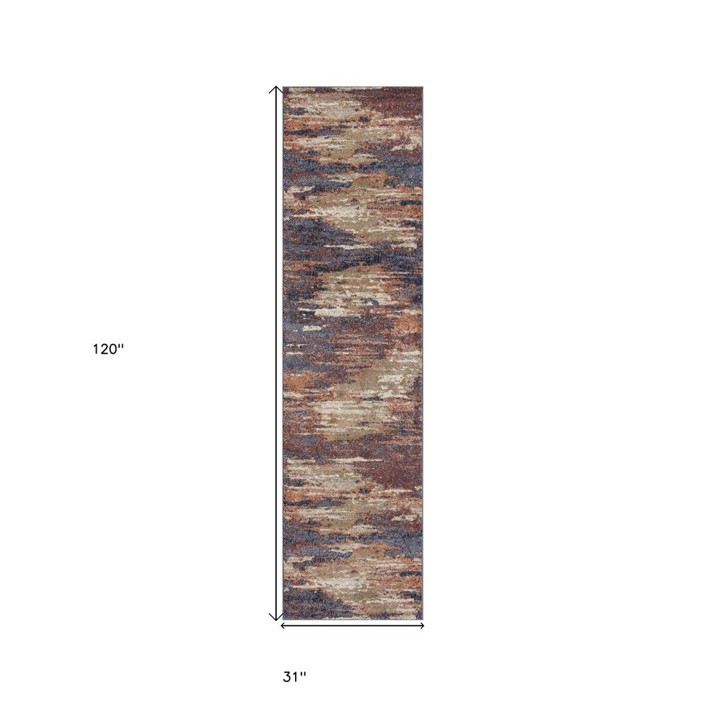 8' X 10' Ivory Rust And Blue Abstract Area Rug