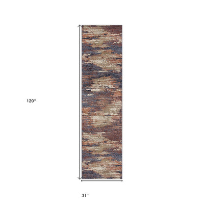 8' X 10' Ivory Rust And Blue Abstract Area Rug