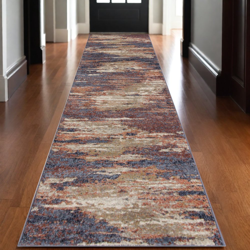 8' X 10' Ivory Rust And Blue Abstract Area Rug