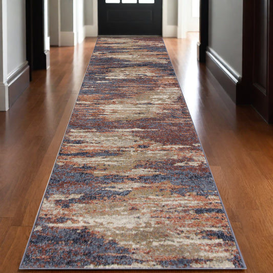 8' X 10' Ivory Rust And Blue Abstract Area Rug