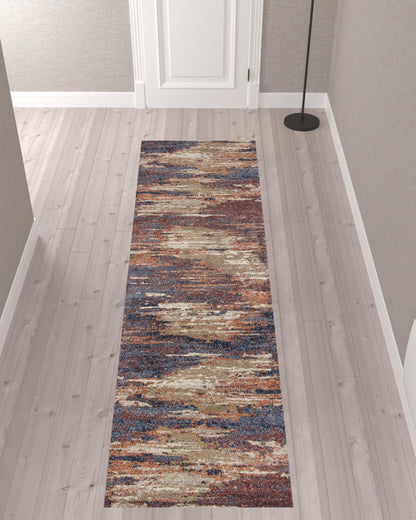 2' X 3' Ivory Rust and Blue Abstract Power Loom Area Rug