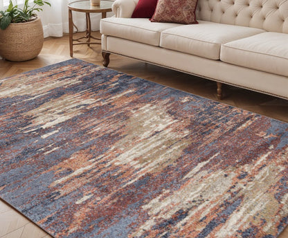 8' X 10' Ivory Rust And Blue Abstract Area Rug