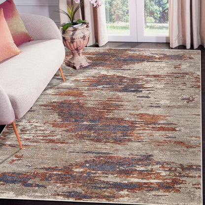 2' X 3' Beige Rust And Blue Abstract Area Rug