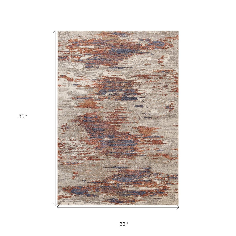 8' X 10' Beige Rust And Blue Abstract Area Rug