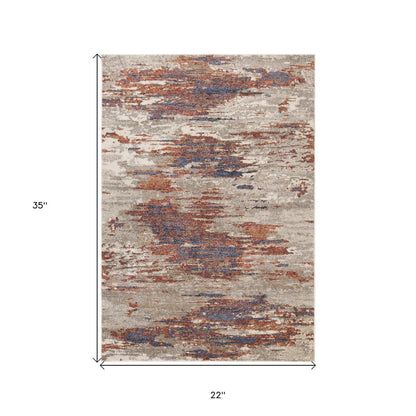 2' X 3' Beige Rust And Blue Abstract Area Rug