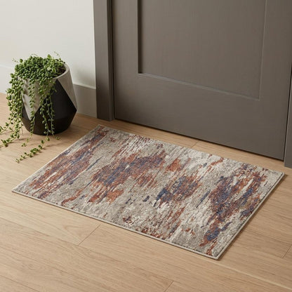 2' X 3' Beige Rust And Blue Abstract Area Rug