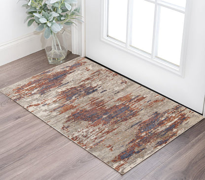 2' X 3' Beige Rust And Blue Abstract Area Rug