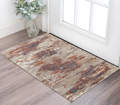 2' X 3' Beige Rust And Blue Abstract Area Rug
