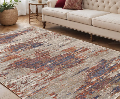 2' X 3' Beige Rust And Blue Abstract Area Rug
