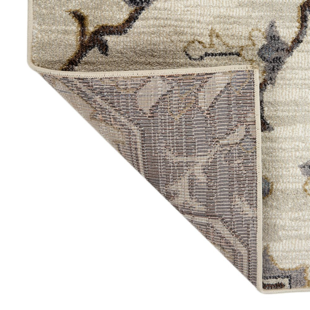 10' Ivory Gray And Brown Floral Medallion Runner Rug