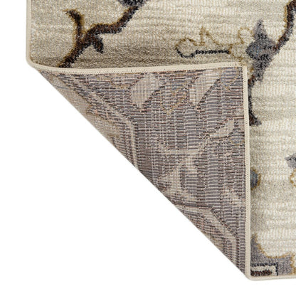 10' Ivory Gray And Brown Floral Medallion Runner Rug