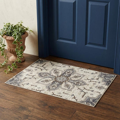 2' X 3' Ivory Gray And Brown Floral Medallion Area Rug
