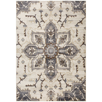 10' Ivory Gray And Brown Floral Medallion Runner Rug
