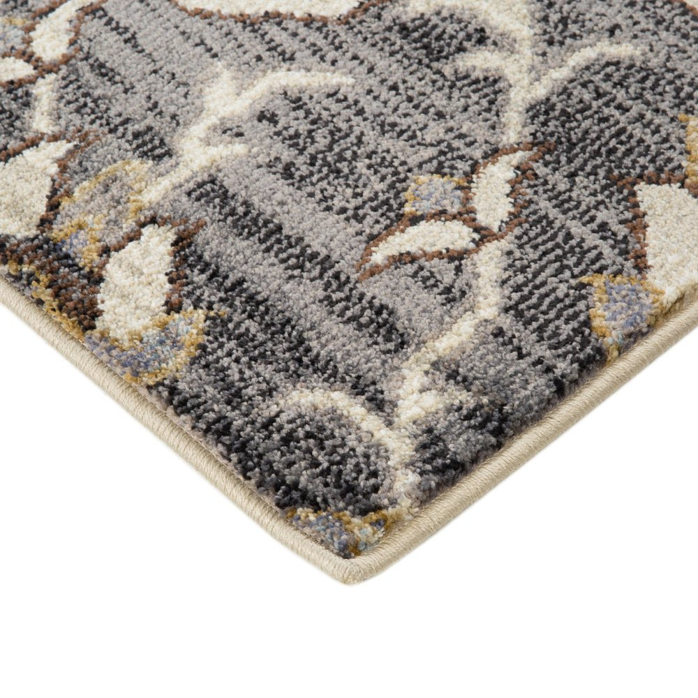 10' Ivory Gray And Brown Floral Medallion Runner Rug