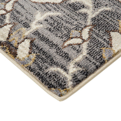 10' Ivory Gray And Brown Floral Medallion Runner Rug