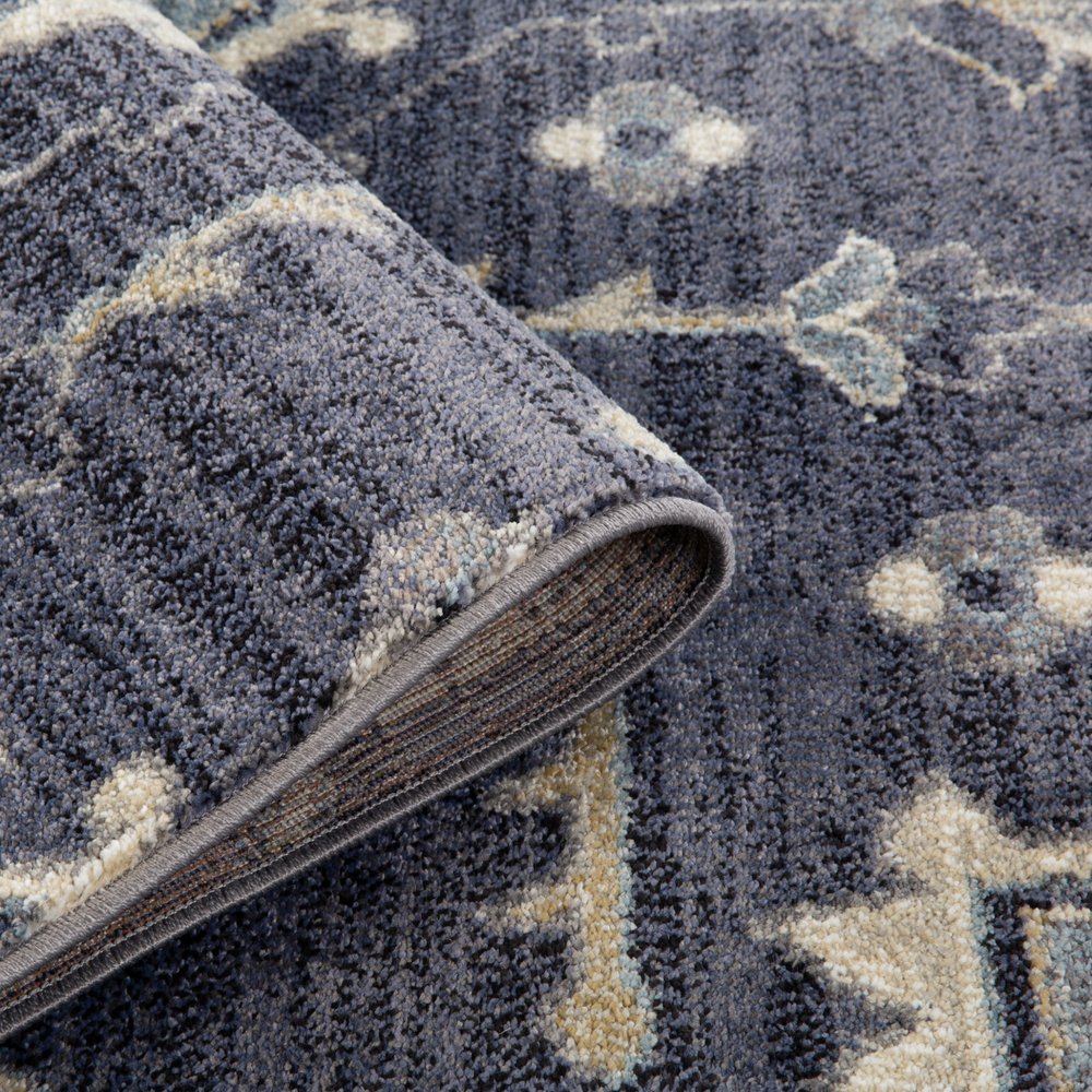 10' Ivory Gray And Blue Floral Medallion Runner Rug