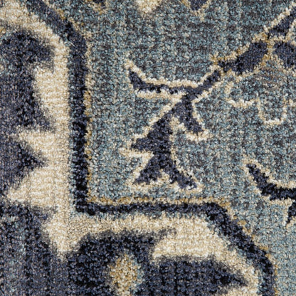 10' Ivory Gray And Blue Floral Medallion Runner Rug