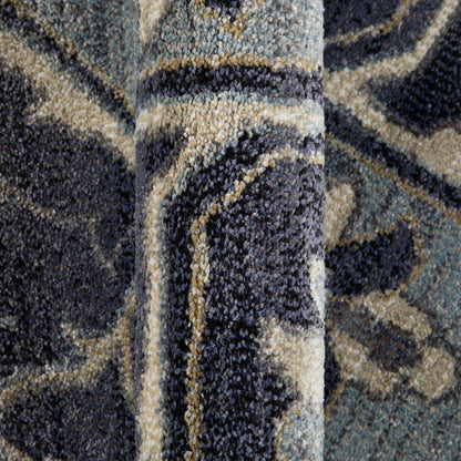 10' Ivory Gray And Blue Floral Medallion Runner Rug
