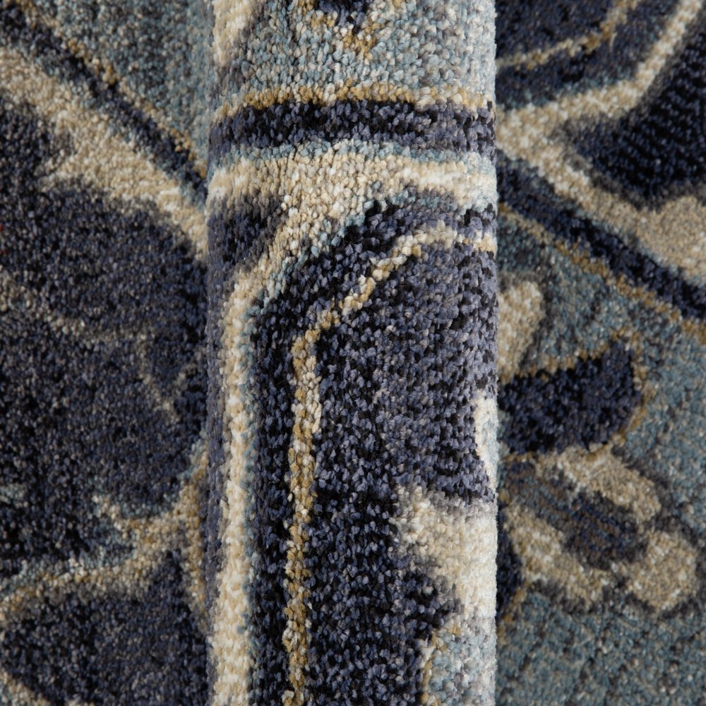 6' X 9' Ivory Gray And Blue Floral Medallion Area Rug