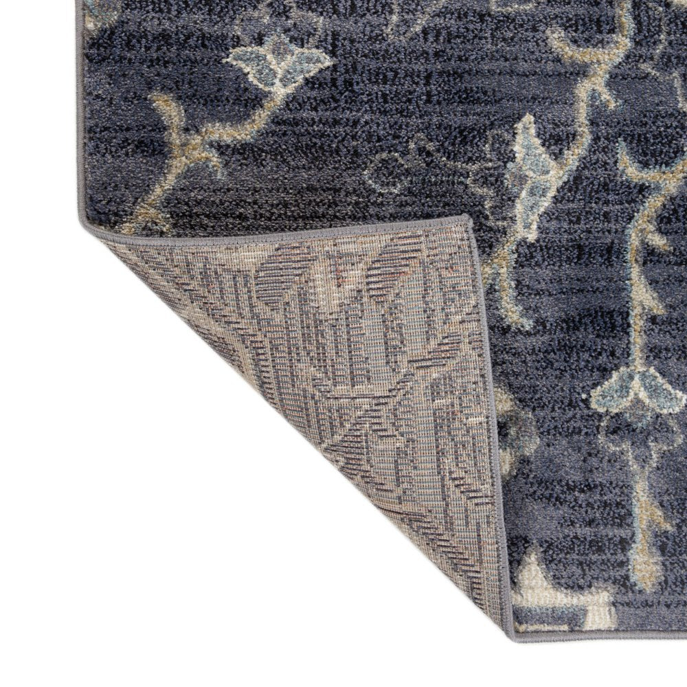 6' X 9' Ivory Gray And Blue Floral Medallion Area Rug