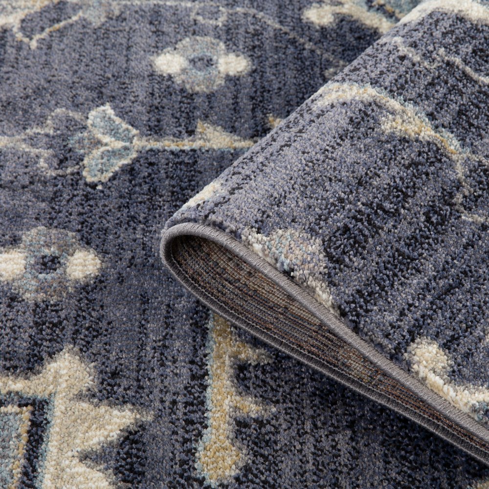 6' X 9' Ivory Gray And Blue Floral Medallion Area Rug