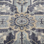 10' Ivory Gray And Blue Floral Medallion Runner Rug