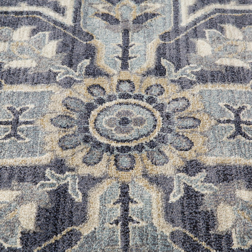 6' X 9' Ivory Gray And Blue Floral Medallion Area Rug