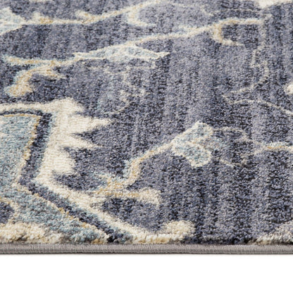 6' X 9' Ivory Gray And Blue Floral Medallion Area Rug