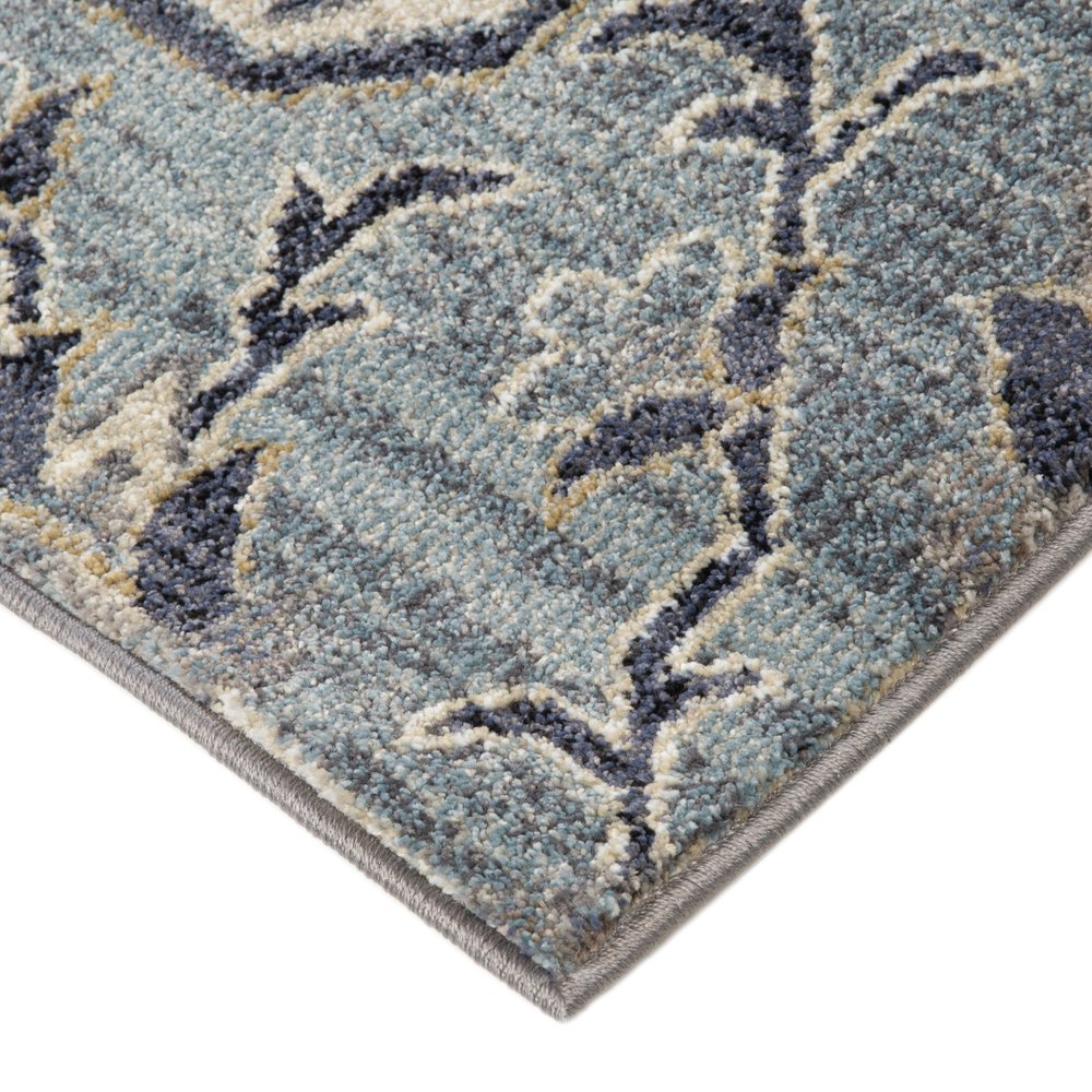 6' X 9' Ivory Gray And Blue Floral Medallion Area Rug