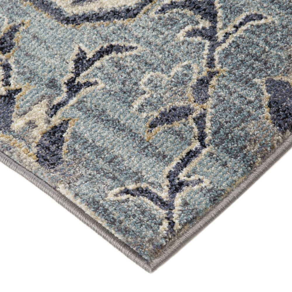10' Ivory Gray And Blue Floral Medallion Runner Rug