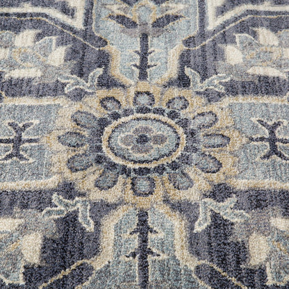 6' X 9' Ivory Gray And Blue Floral Medallion Area Rug