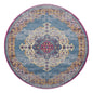 6' Blue and Orange Floral Medallion Power Loom Round Rug