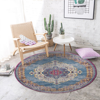 6' Blue and Orange Floral Medallion Power Loom Round Rug