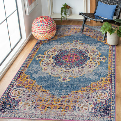 6' Blue and Orange Floral Medallion Power Loom Round Rug