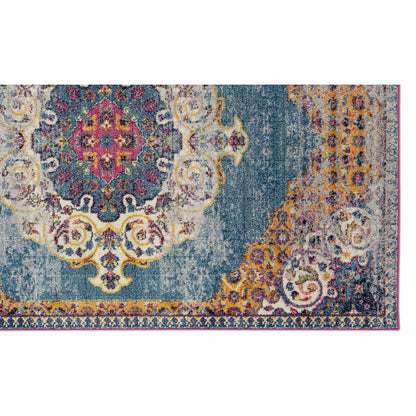 6' Blue and Orange Floral Medallion Power Loom Round Rug