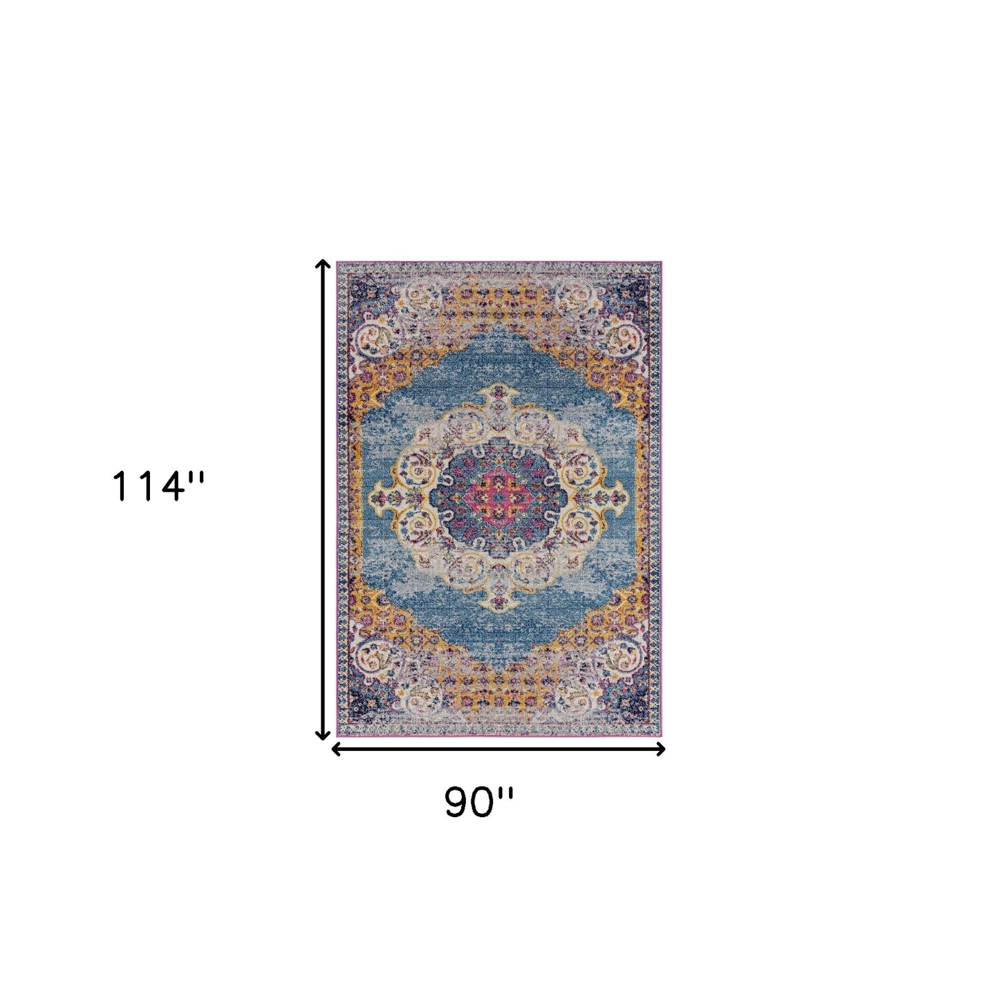 6' Blue and Orange Floral Medallion Power Loom Round Rug