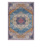 6' Blue and Orange Floral Medallion Power Loom Round Rug