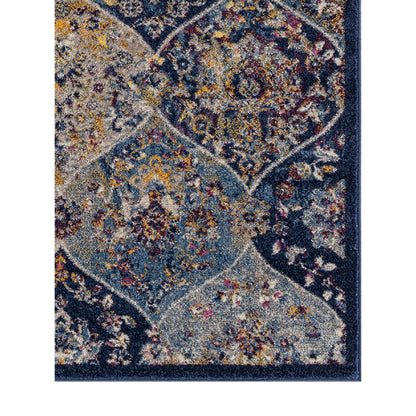 7' Gray Navy and Gold Moroccan Power Loom Runner Rug