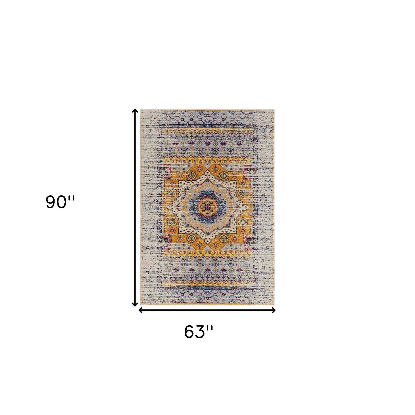 7' Ivory Blue and Orange Medallion Power Loom Runner Rug