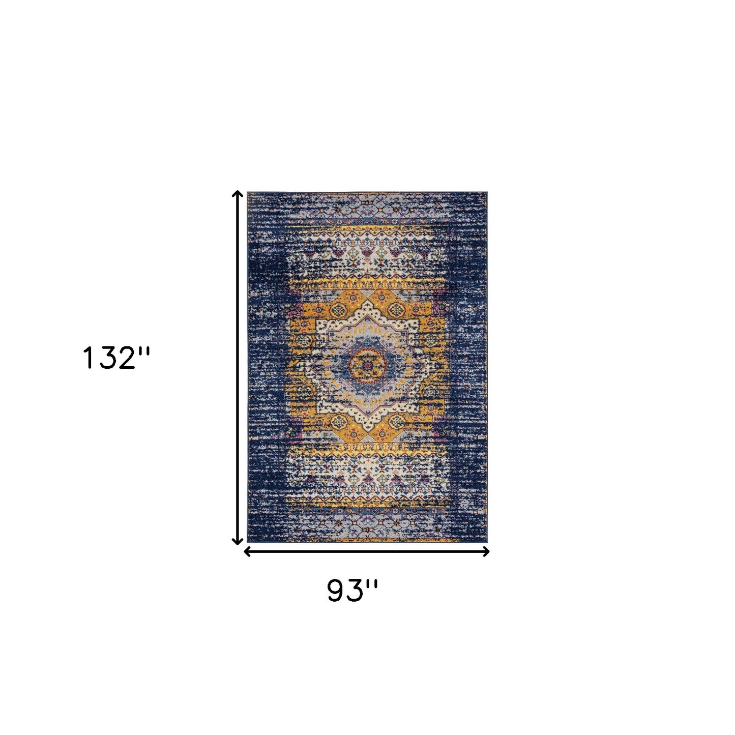 6' Ivory Navy and Orange Medallion Power Loom Runner Rug