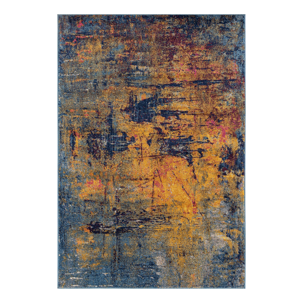 5' X 8' Navy and Orange Abstract Power Loom Area Rug