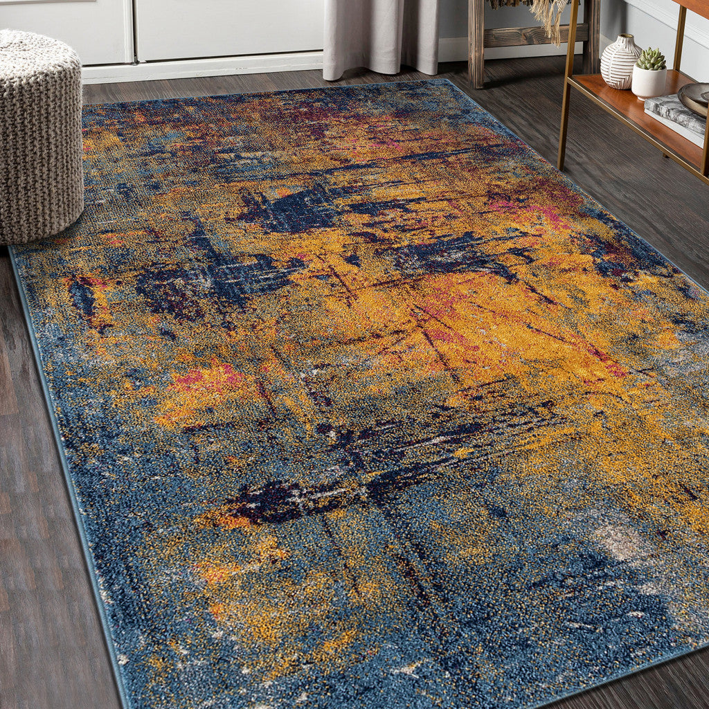 5' X 8' Navy and Orange Abstract Power Loom Area Rug