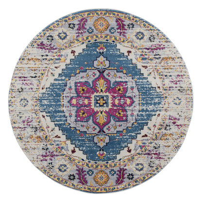 7' Turquoise Pink and Yellow Medallion Power Loom Runner Rug