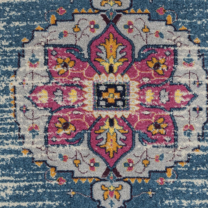 7' Turquoise Pink and Yellow Medallion Power Loom Runner Rug