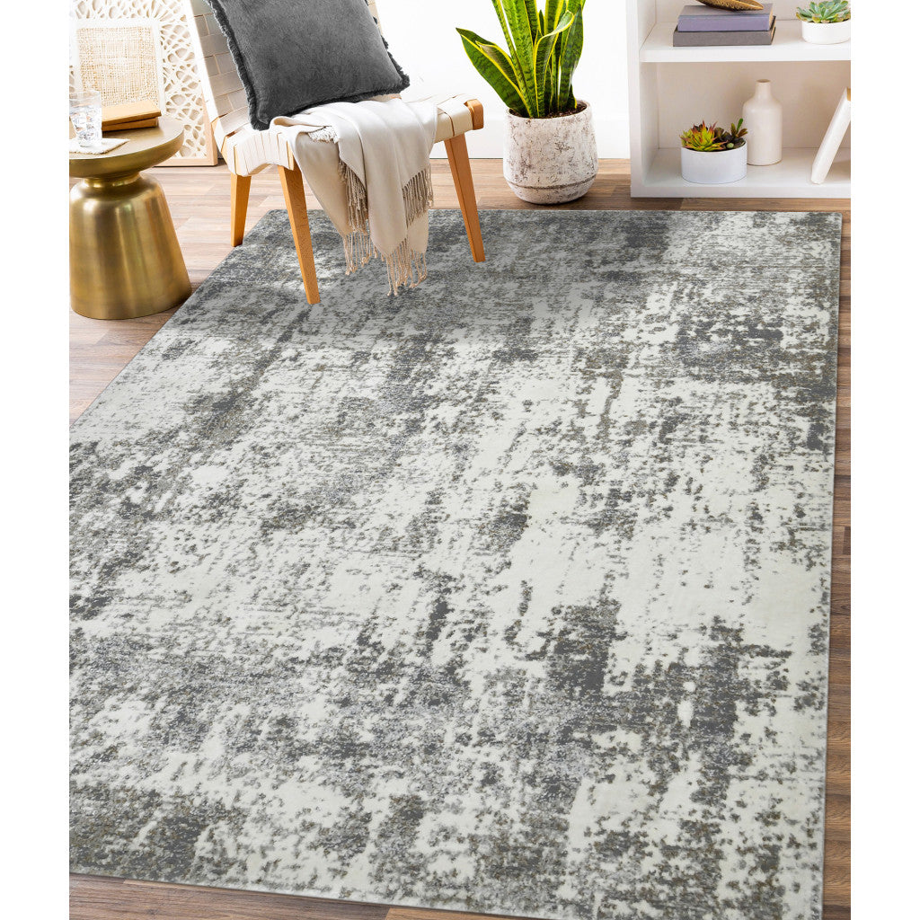 5' X 8' Ivory and Gray Abstract Power Loom Area Rug