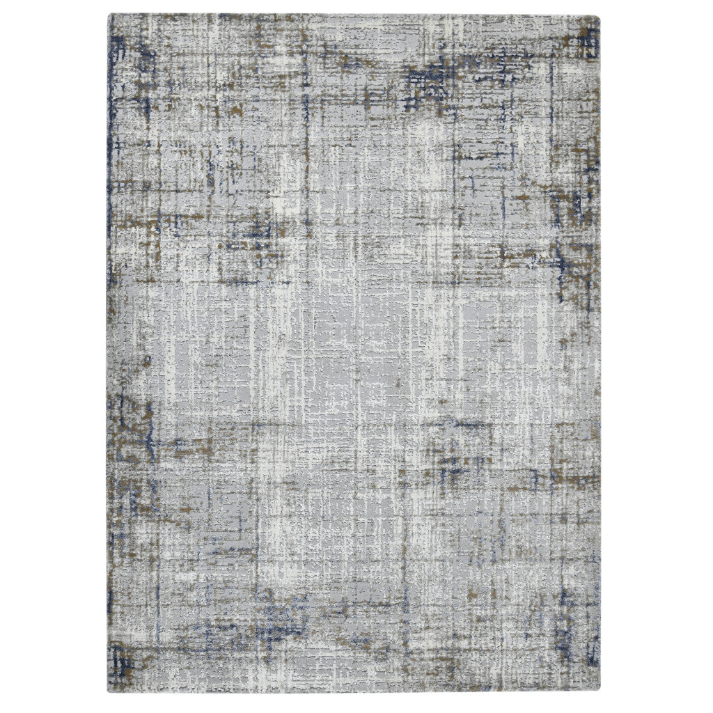 2' X 3' Ivory Blue and Gray Abstract Power Loom Area Rug