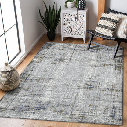 2' X 3' Ivory Blue and Gray Abstract Power Loom Area Rug