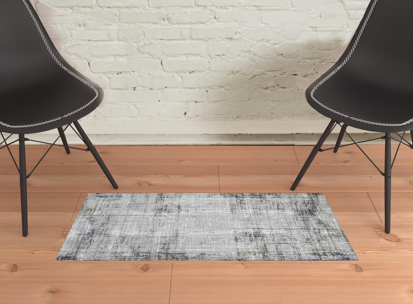 2' X 3' Ivory Blue and Gray Abstract Power Loom Area Rug